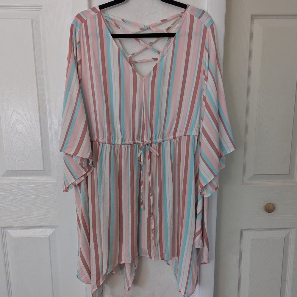 Torrid Striped Blouse With Criss-cross Back
